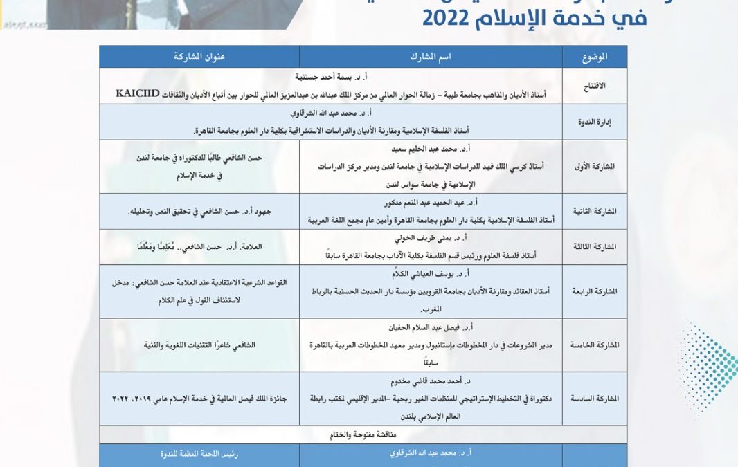 ندوة أكاديميون العالمية حول المشروع العلمي والفكري للأستاذ الدكتور حسن محمود الشافعي